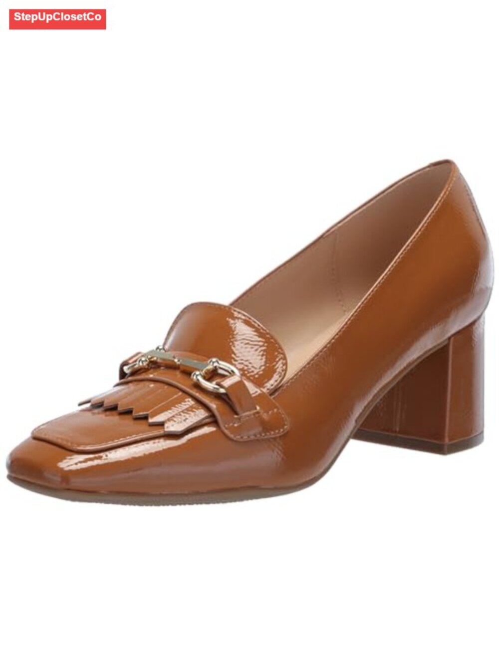 Faux Leather Block Heel Pump Loafer Slip On Cushioned Closed Toe